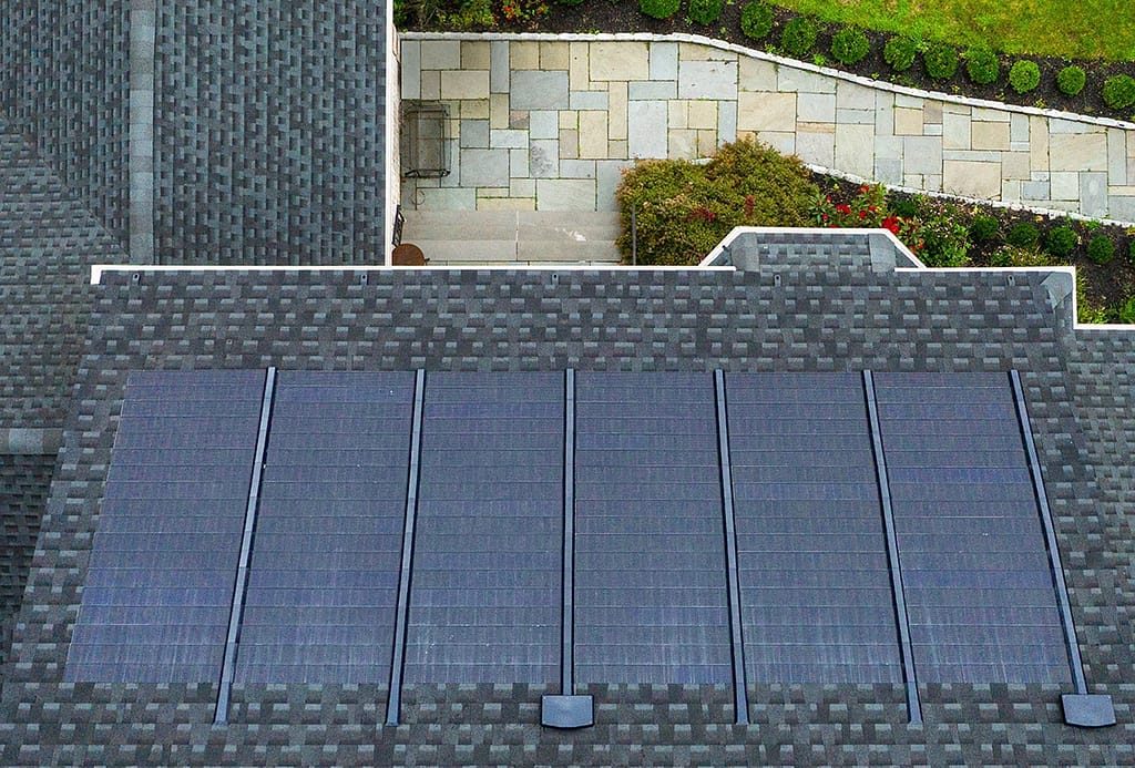 Drone image of Timberline Solar roof system