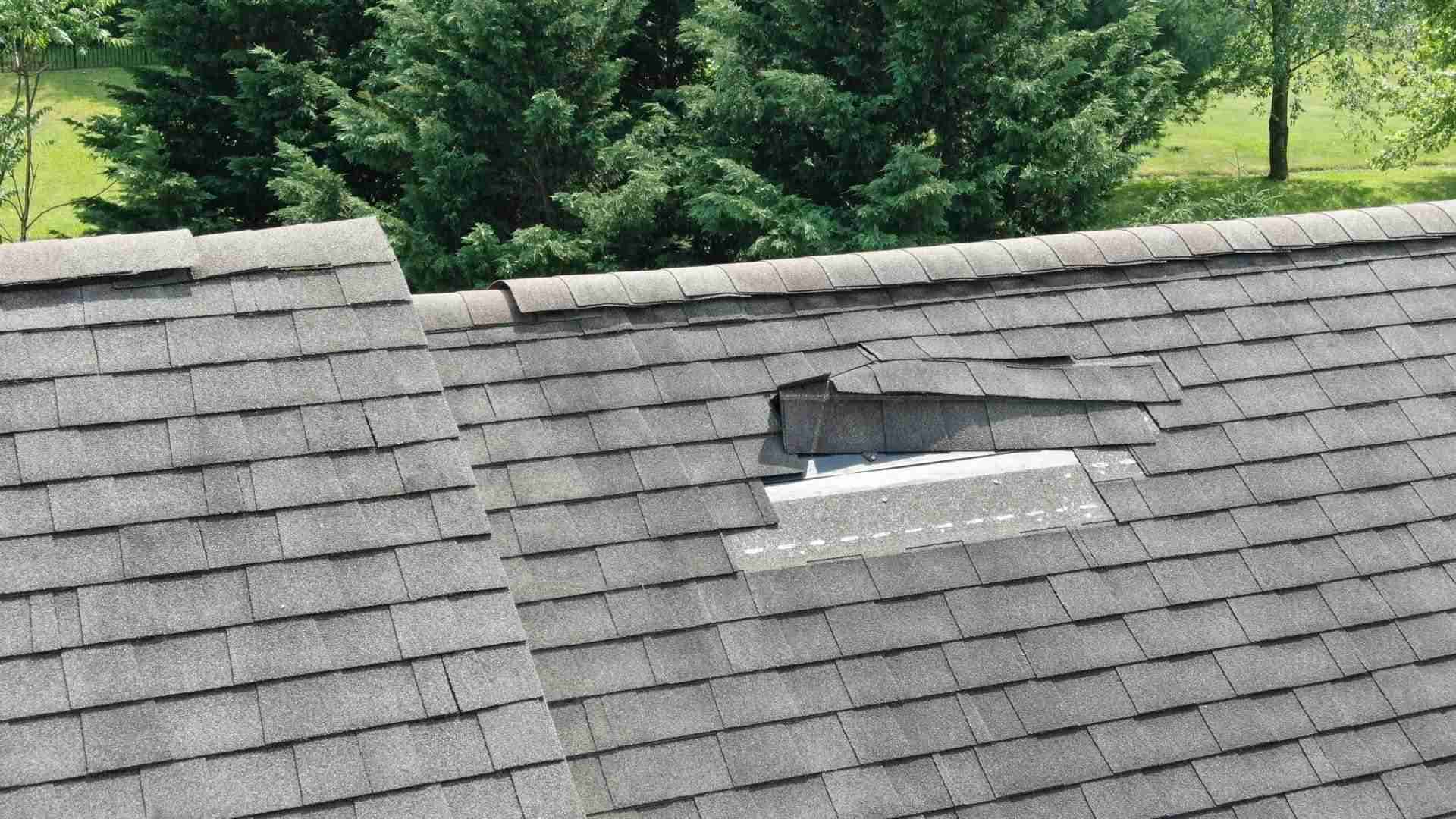 A damaged roof discovered by a roof inspection with AHC