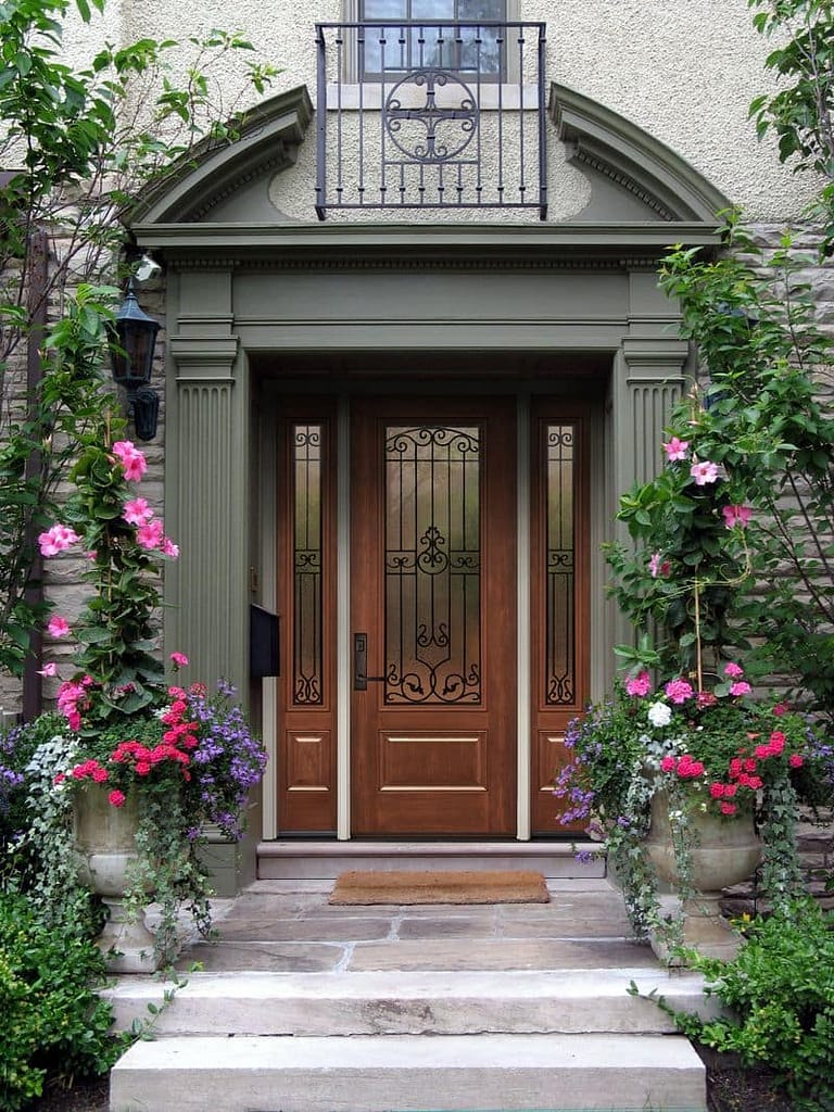 brown doors new jersey with side plants and flowers